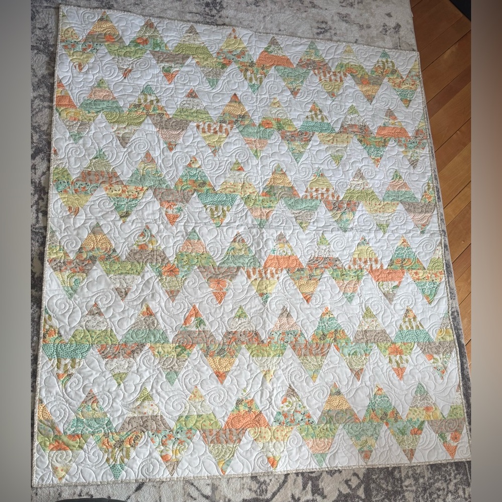 Handmade Zig Zag Quilt, 69” x 70 1/2”